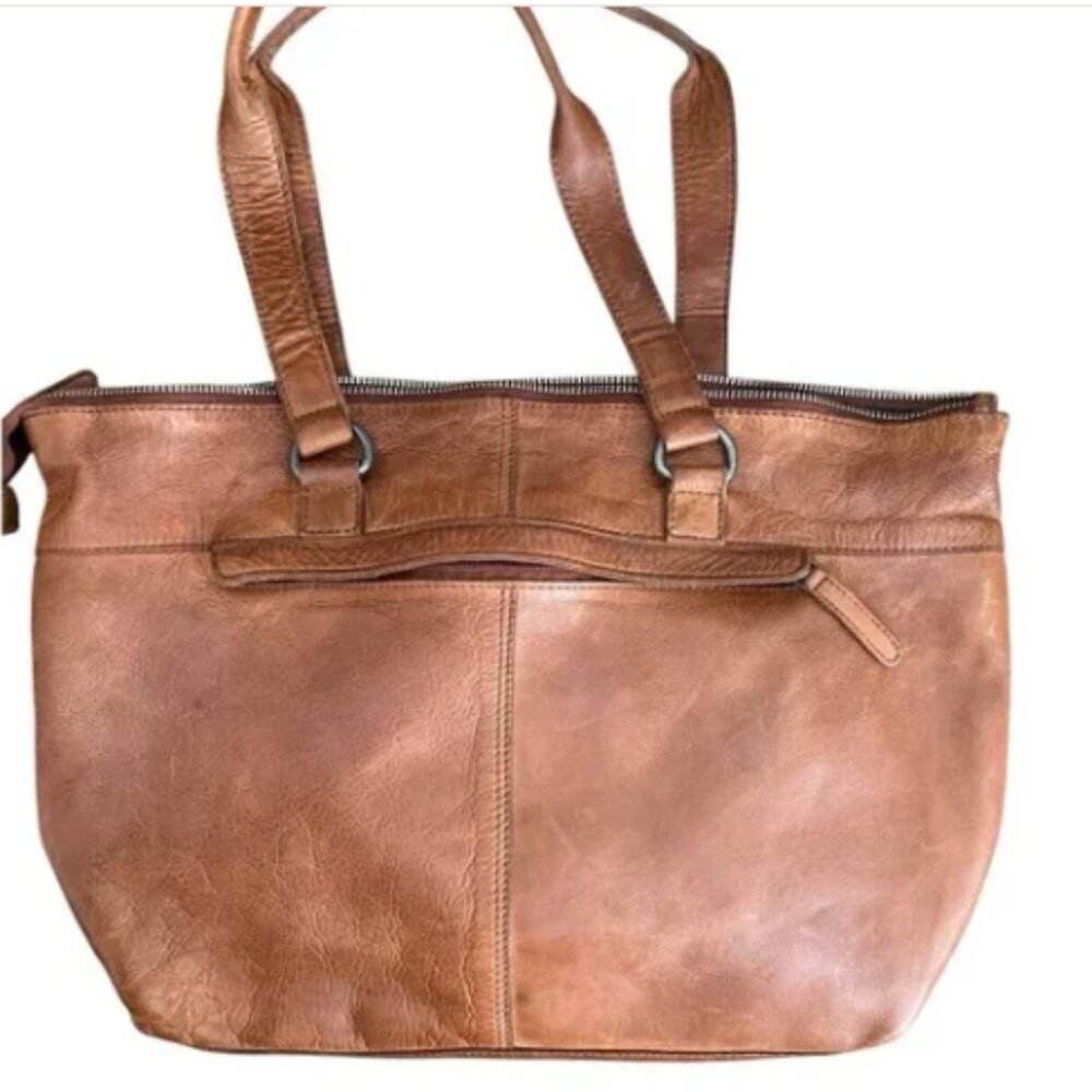 Vilenca Holland Woven Leather Shoulder Bag Purse Cognac Brown 15 x 11 x 3"